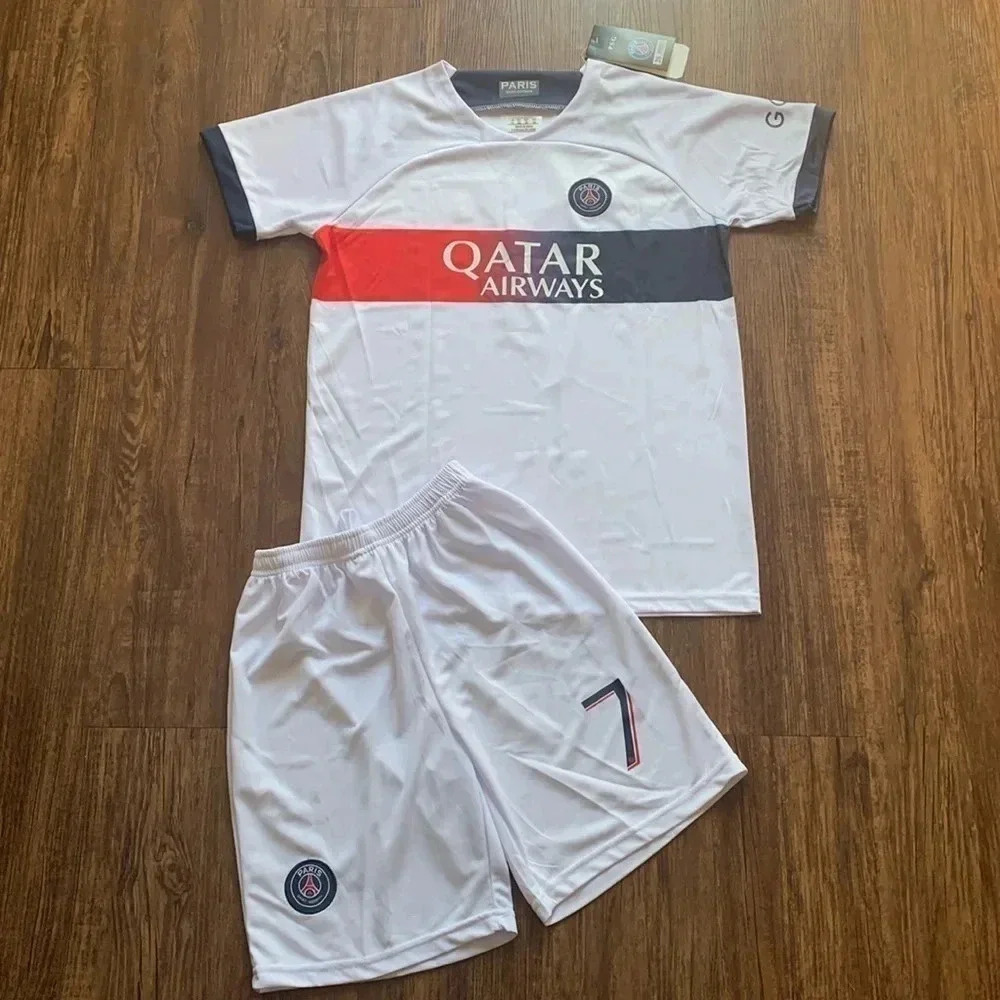 MBAPPE Paris Saint-Germain 2023/23 Away White Set Jersey & Shorts Set NWT